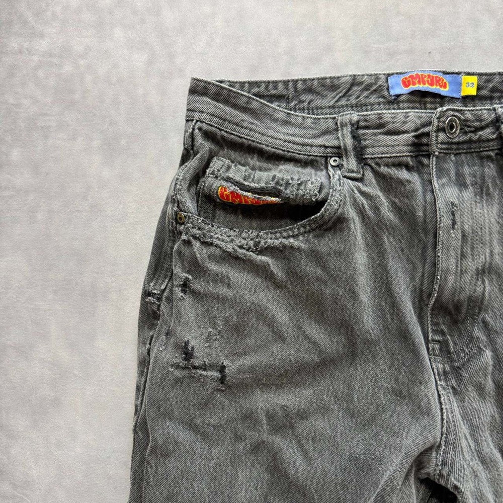 Empyre Loose Fit Skate Jeans Washed Black Distressed Denim Size 32 Wide Leg - Picture 3 of 11